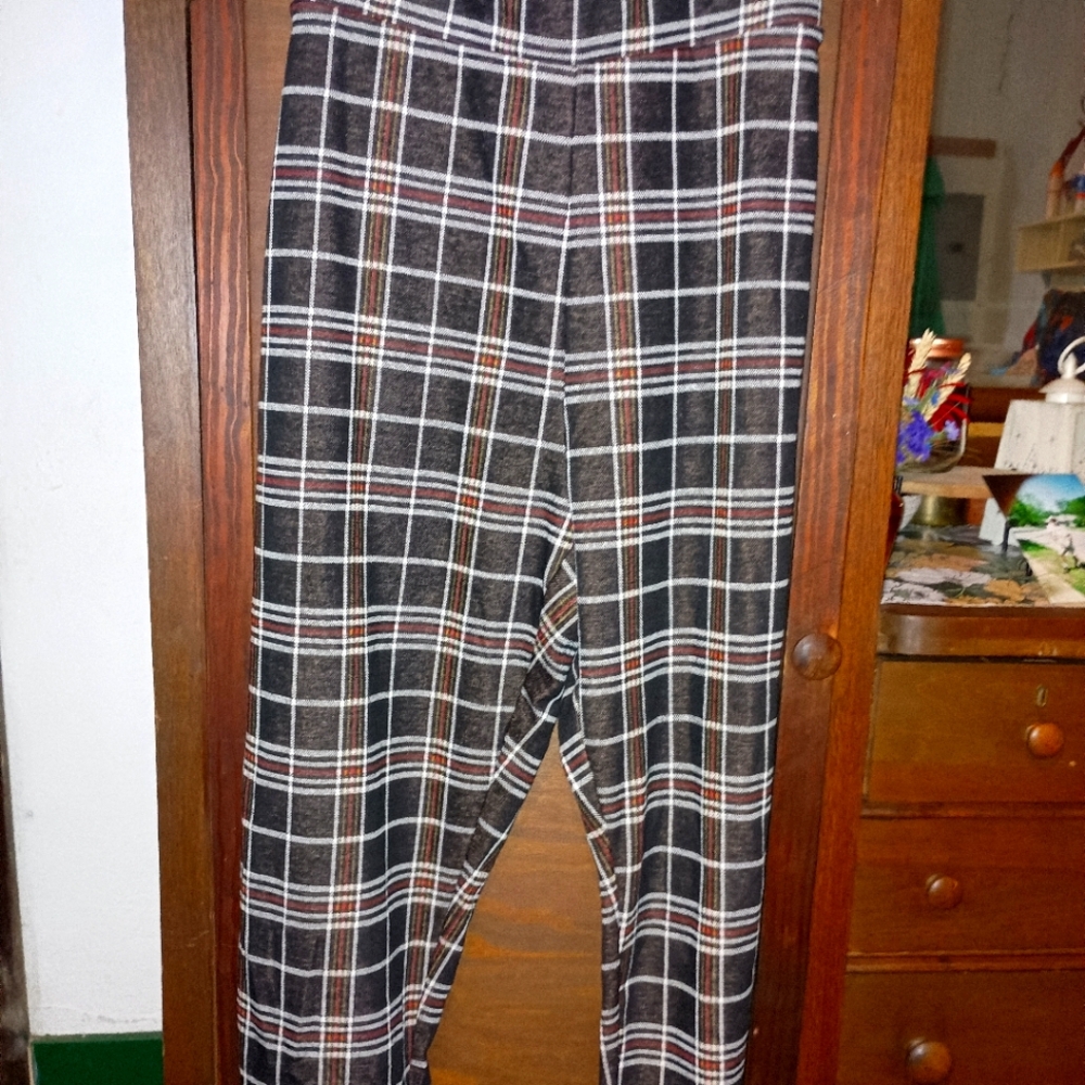 Women's Plus Terra & Sky Pull On Relaxed Fit Knit Plaid Pants 3X 24W-26W NWT